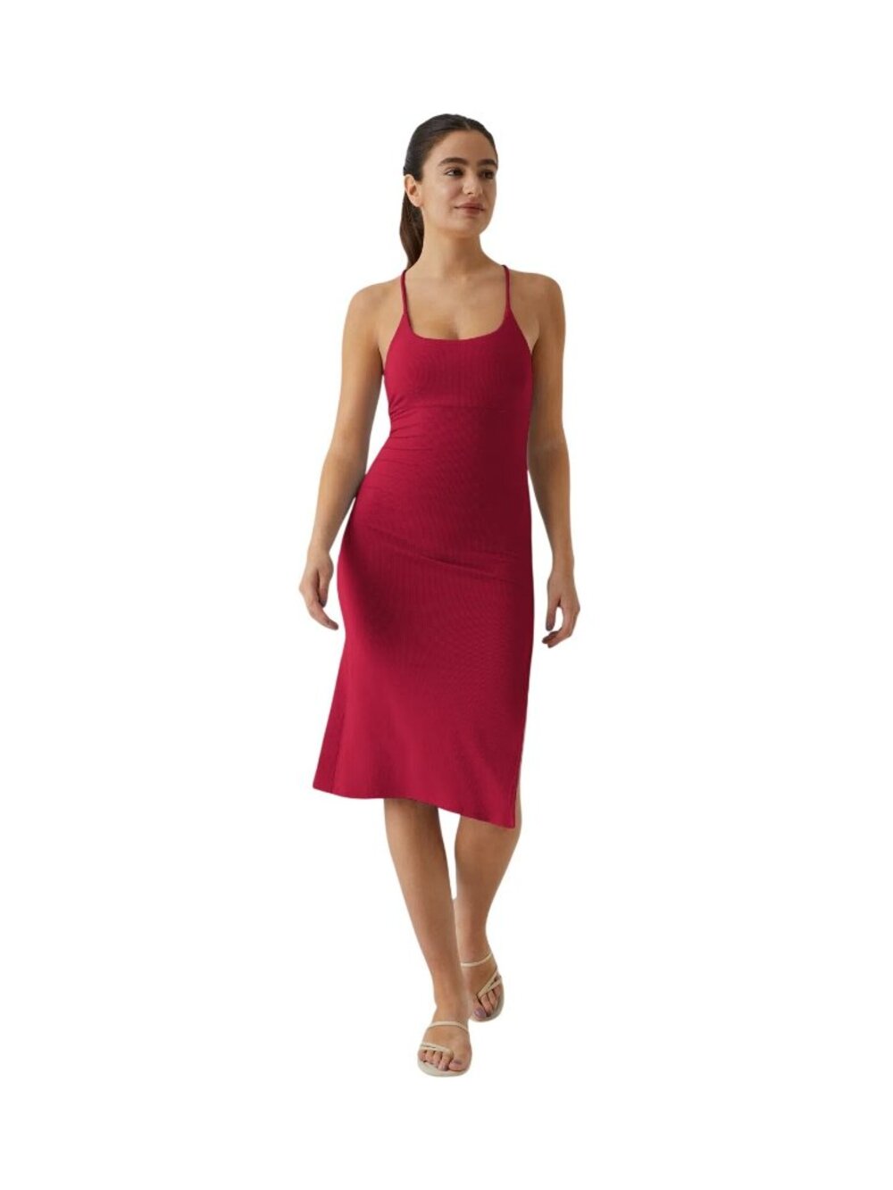 Halara Everyday Split Strap Bodycon Midi Chill Dress Tibetan Red Stretch Size XL